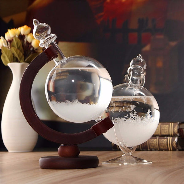 Weather Forecast Crystal Wooden Glass Base Globe Shape Home Decoration